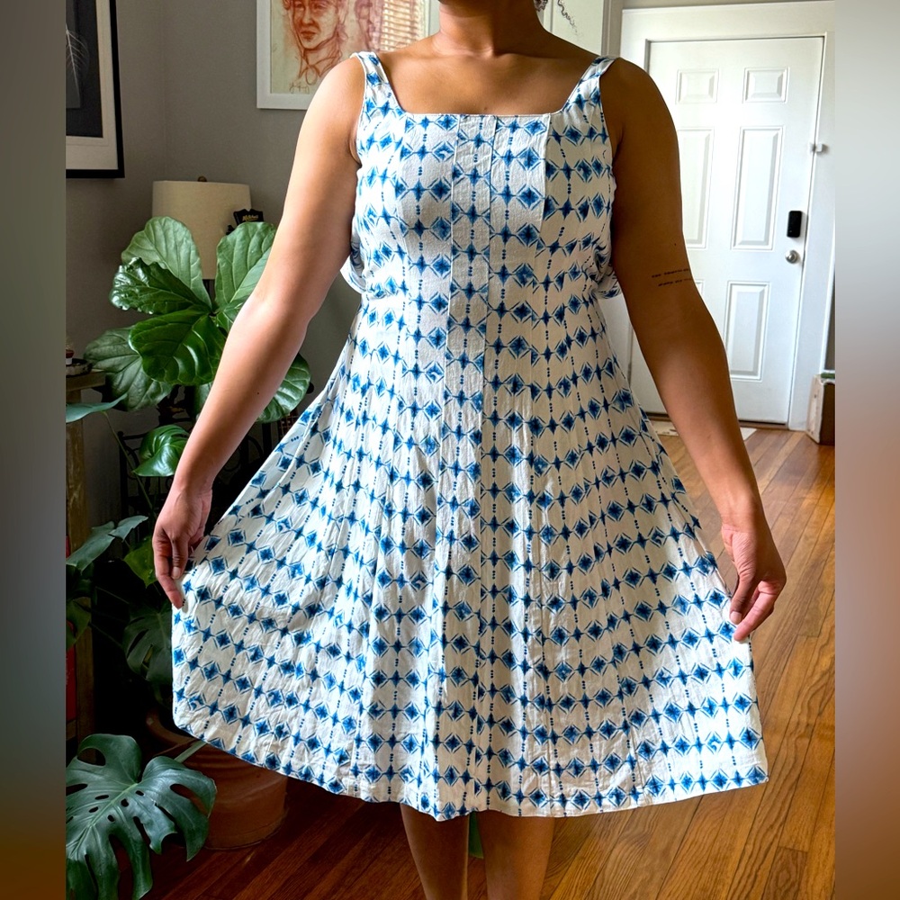 Christian Lacroix Blue and White Sleeveless A-Line Midi Dress
